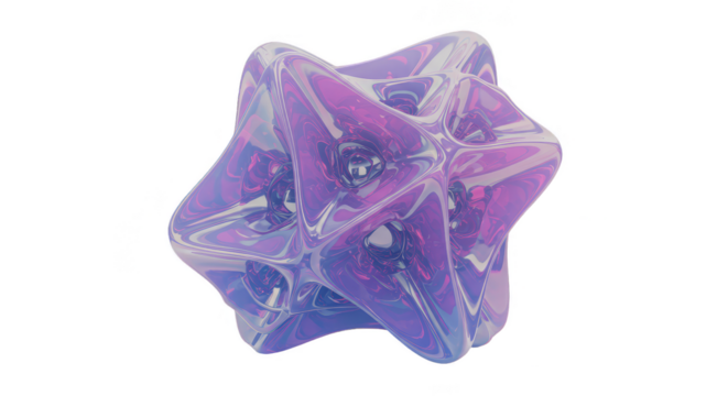 3D Render Abstract Geometric Shape in Purple Pink on Transparent Background