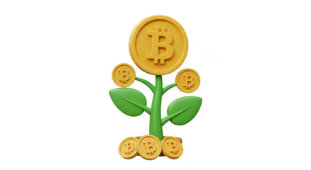 3D Render Bitcoin Growth Tree Investment Finance PNG Transparent