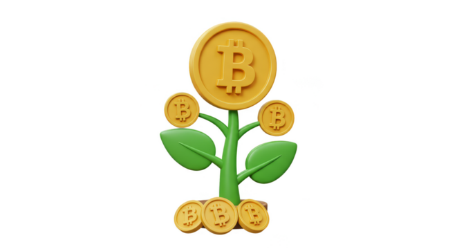 3D Render Bitcoin Growth Tree Investment Finance PNG Transparent