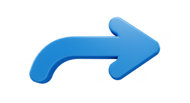 3D Render Blue Arrow Directing Right with Transparent Background