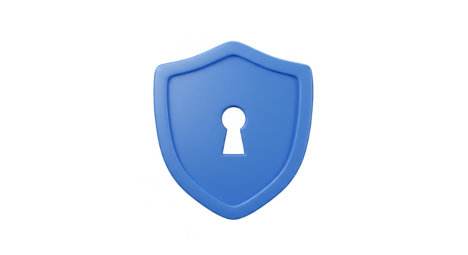 3D Render Blue Shield Keyhole Security Protection Access Transparent
