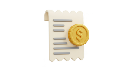 3D Illustration Golden Coin and Receipt Finance Bill Transparent PNG