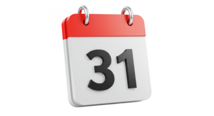 3d Render Calendar Last Day Event Reminder on Transparent BG