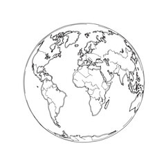 Obraz premium One continuous line drawing of Earth globe. World map in simple linear style. Travel and flight concept in editable stroke. Doodle vector, vector style simple color