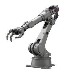 3D Illustration of Isolated Gray Robotic Arm with Transparent Background