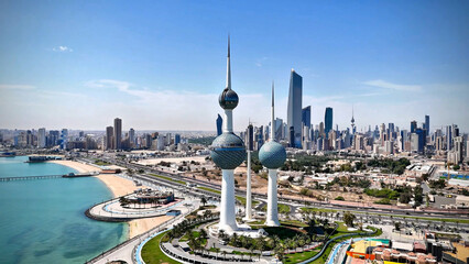 Kuwait Towers and Skyline Aerial View