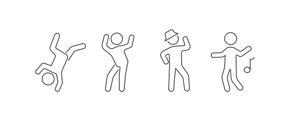 Dance line icon set with various Dance styles. Among them are Steet dance, Zumba, Jazz, Ska and more, Icon of Dance with transparent background. Editable Stroke.