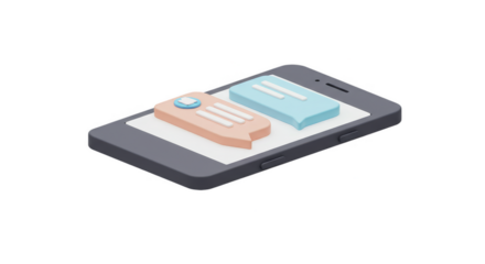 3d Isometric Phone Chat Message Mobile Application on Transparent BG