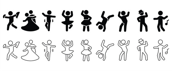 Flat icon of Dance with transparent background. Dance icon set with various styles. Among them are Couple dance, Squere, Ballroom, Belly dance, Ballet, Zumba, Latin, Jazz, Ska and many more. 
