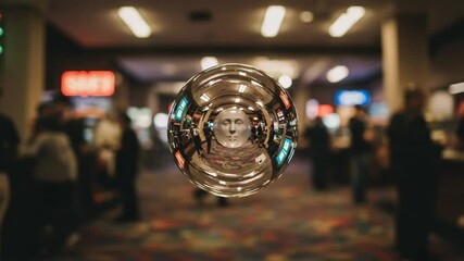 Reflective bubble captures crowd in lively venue