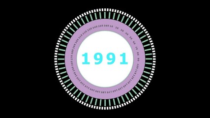 Animated Countdown Circle with Year 1991 Digital Graphic Element for Retro Design Concepts