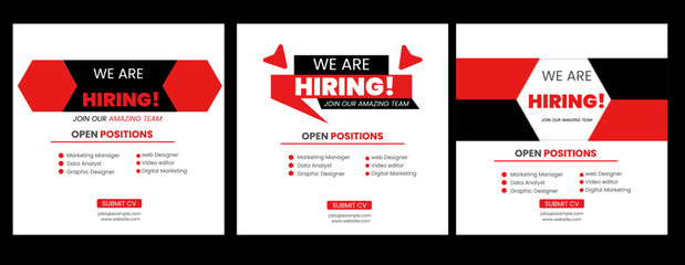 We are hiring social media post design template.  Modern and creative hiring square banner template design for social media post 