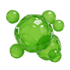 3d Abstract Spheres in Green Color Glossy Rendering With Transparent Background