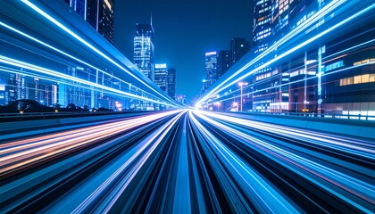 Fototapeta premium Long exposure night traffic on a busy city highway with car light trails and blurred motion