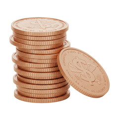 3D Render of Bronze Coin Stack for Finance and Investment Illustration