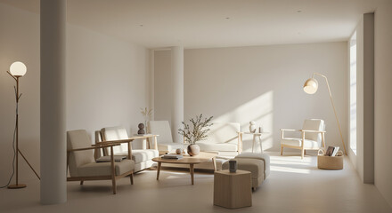 Serene and Minimalist Living Room Interior Design with Natural Light and Soft Tones