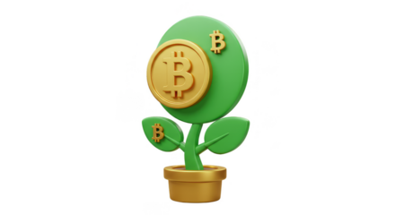 3D Bitcoin Plant Growing Investment Finance Wealth Illustration PNG