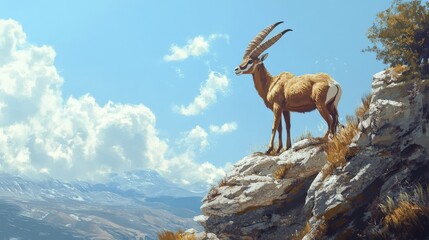 Majestic antelope stands on a rocky mountain peak.