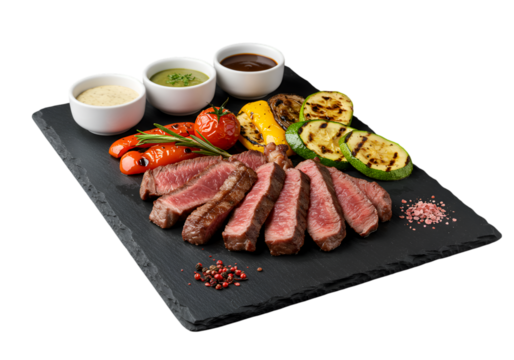 Grilled Beef Steak with Vegetables Isolated on Transparent Background
