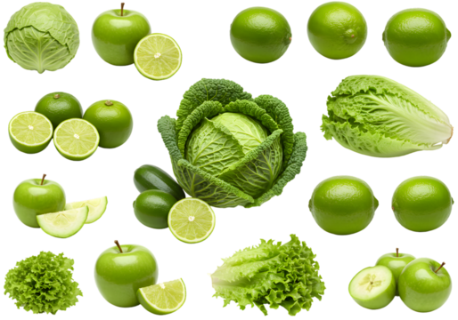 Isolated Fresh Green Vegetables Fruits Transparent Background Illustration