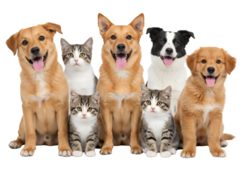 Group Photo of Dogs and Cats Together on a Transparent Background