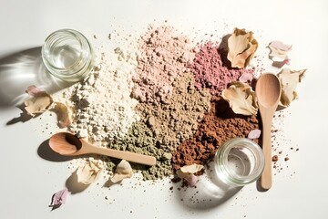 Natural Clay Powders And Dried Flowers For Skincare Masks