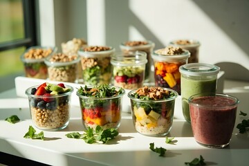 Healthy Eating Viral Recipes Meal Prep Containers On Modern Kitchen Counter