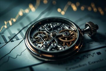 Precision Watch Movement With Financial Charts Representing Long-Term Planning