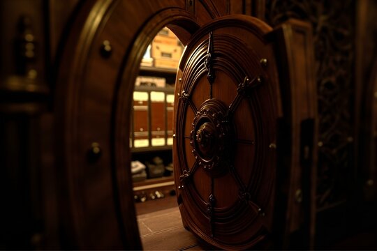 Secure Bank Vault Interior With Safety Deposit Boxes And Financial Documents