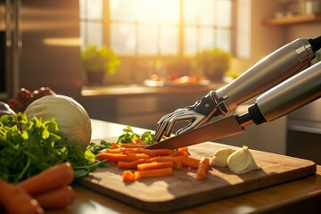 Cooking Automation Robotic Kitchen Assistant Preparing Fresh Vegetables