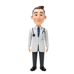 3D Cartoon Doctor with Stethoscope White Coat Professional Healthcare
