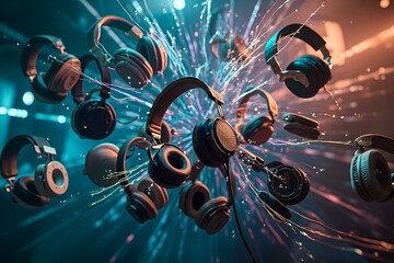 Floating Headphones With Visible Audio Signals And Sound Technology