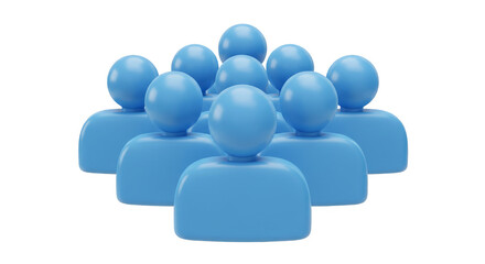 3D Cartoon Group Blue People Stand Together Isolated Background