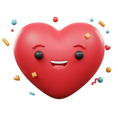 3d Cartoon Heart with Red Color Celebration Object Transparent Background