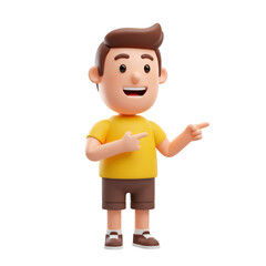 3d Character Illustration Of Cheerful Man Pointing with Transparent Background