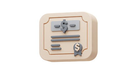 3D Certificate Finance Symbol Dollar Investment on Transparent Background