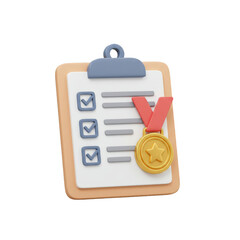 3D Clipboard Checklist Gold Medal Task Completion Achievement