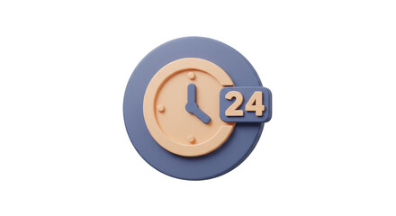 3d Clock 24 Hour Service Always Available on Transparent Background