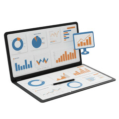 3D Data Graph Chart Business Computer Report on Transparent Background