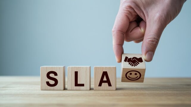 SLA Concept with Hand Placing Block Representing Service Level Agreement, Business Success, and Positive Customer Experience