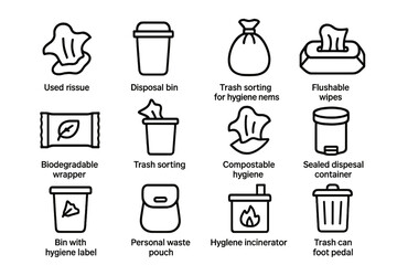 Obraz premium Various hygiene and waste disposal icons for efficient trash management