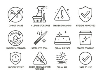 Hygiene and safety icons for cleaning and sterilization guidelines