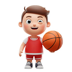 3D Cartoon Boy With Basketball Ball On Transparent Background Design