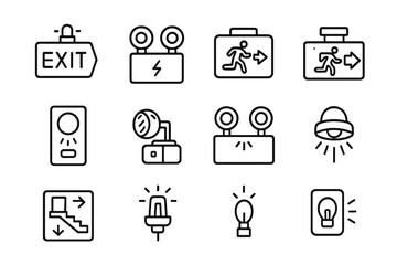 Safety and emergency icons for lighting and exit signage