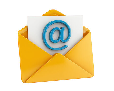 Yellow envelope email symbol white paper digital communication 3D illustration isolated modern internet correspondence cheerful