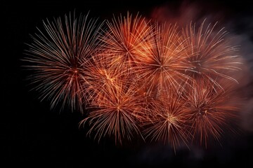 Spectacular fireworks explode across a dark evening sky, painting the night with radiant light and shimmering stars, ideal for holiday visuals, festive campaigns, and vibrant event promotions.