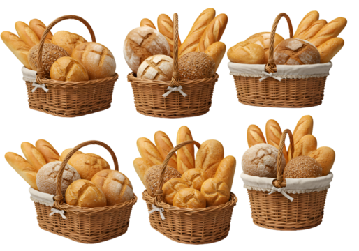 Illustration Baskets Full of Bread Loaves Rolls and Baguettes Isolated