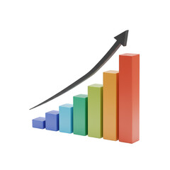 3d Growth Graph with Arrow on Transparent Background Illustration
