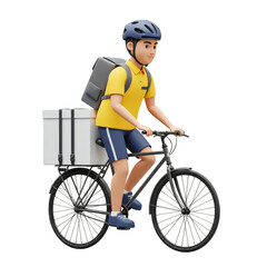 Obraz premium 3D Courier on Bike Delivery with Yellow Uniform and Transparent Background