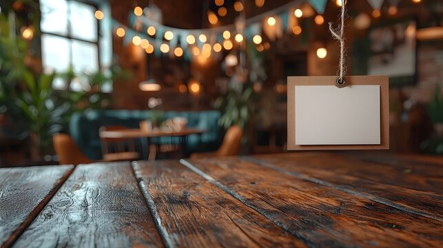 Blank farewell gift card hanging in a cozy office celeb n